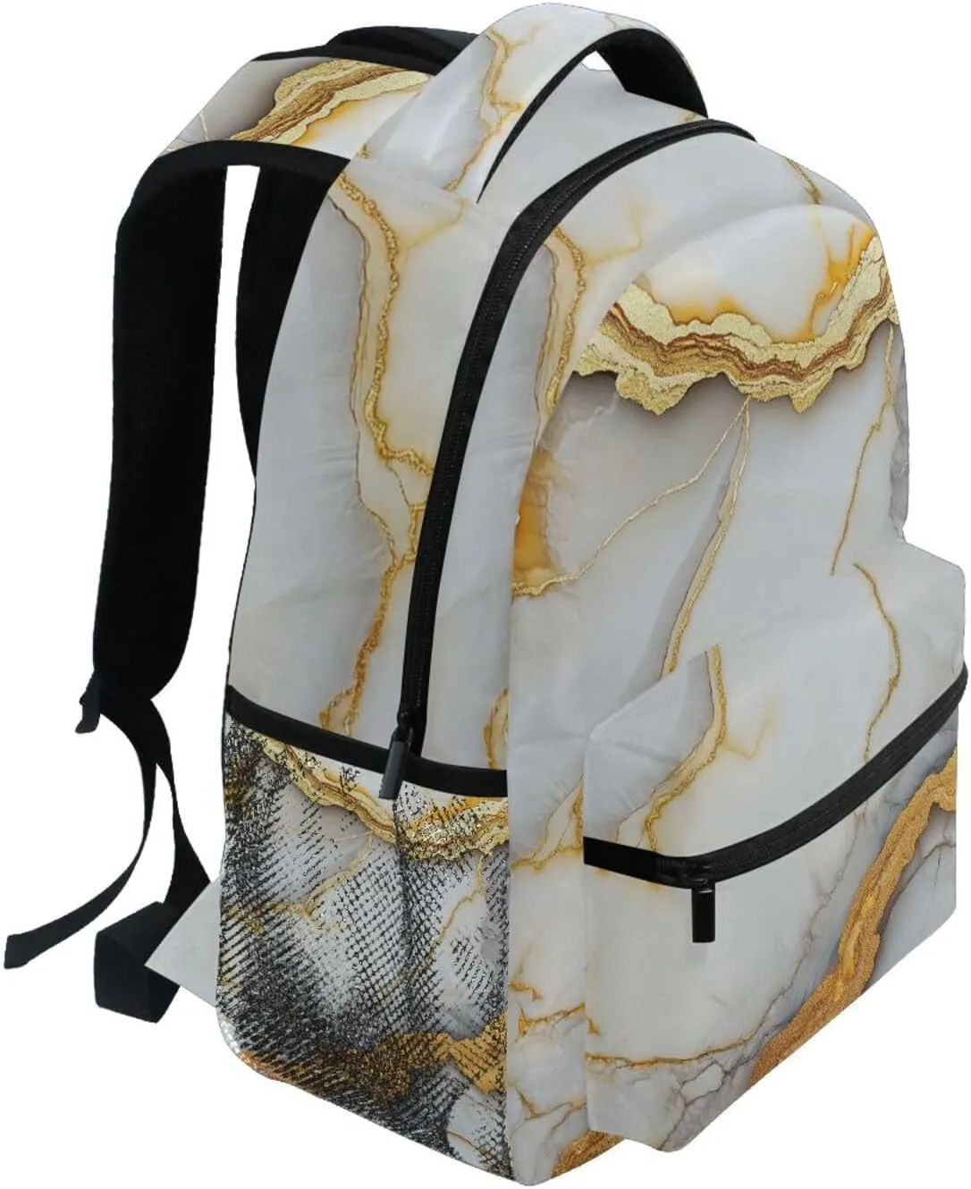 Backpacks for Men Women Fashion Laptop Bookbag with Chest Strap Gift Men & Women Marble White Yellow