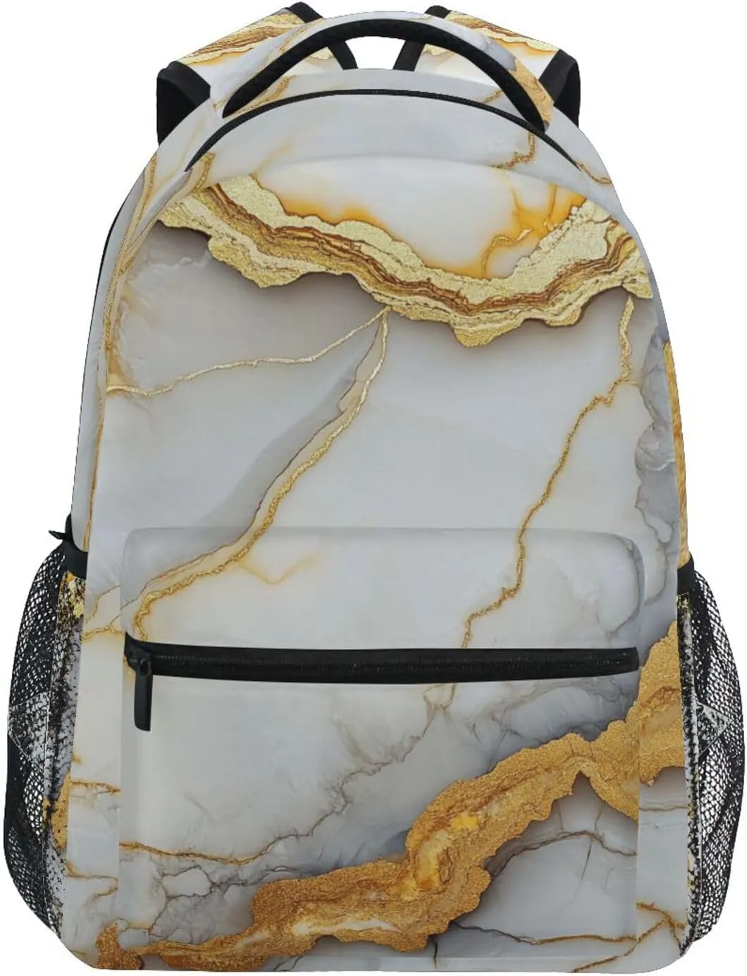 Backpacks for Men Women Fashion Laptop Bookbag with Chest Strap Gift Men & Women Marble White Yellow