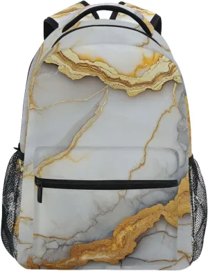 Backpacks for Men Women Fashion Laptop Bookbag with Chest Strap Gift Men & Women Marble White Yellow