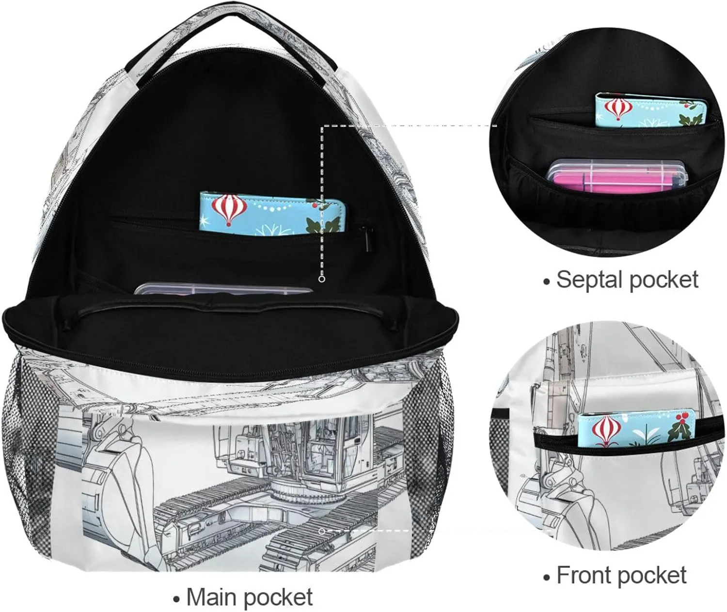 Backpacks for Men Women Waterproof Personal Backpack with Chest Strap for College Work Excavator