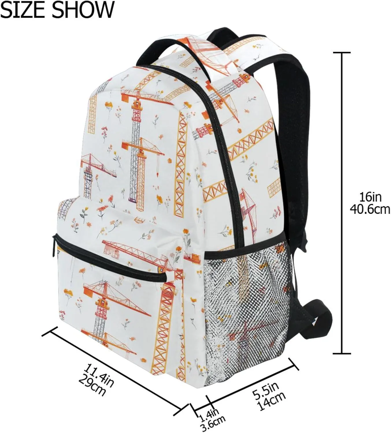 Backpacks for Teacher Nurse Waterproof Stylish Travel Bags with Chest Strap for Business Work College Travel Trip Cartoon Sweet Tower Crane