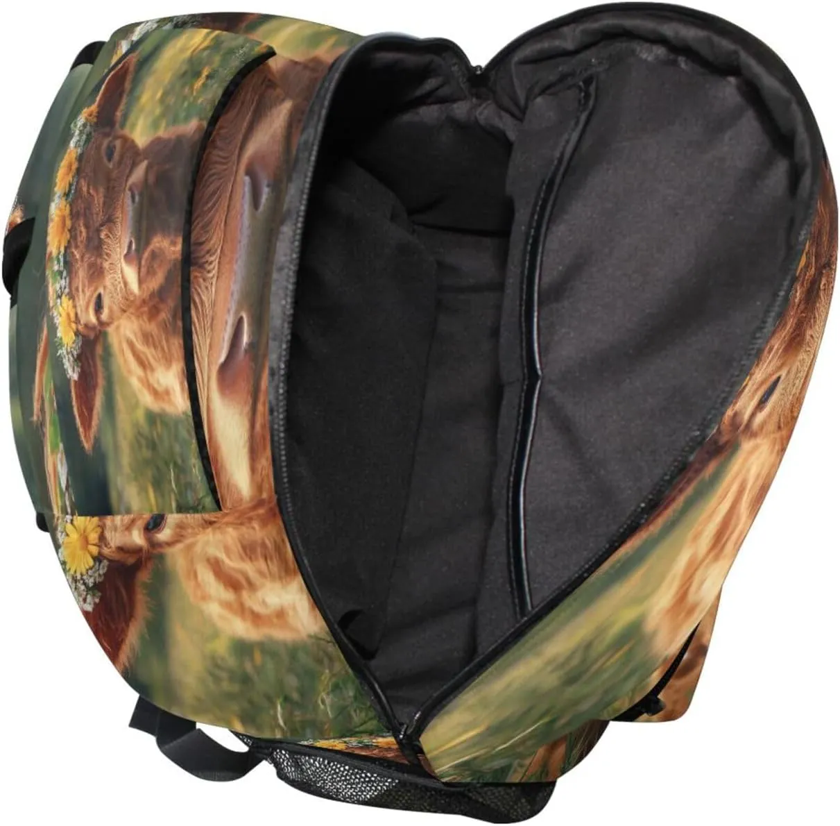 Backpacks for Unisex Adult Fashion Travel Laptop Backpack with Chest Strap Gift Men & Women A Highland Calf with A Flower Crown in A Grassy Field