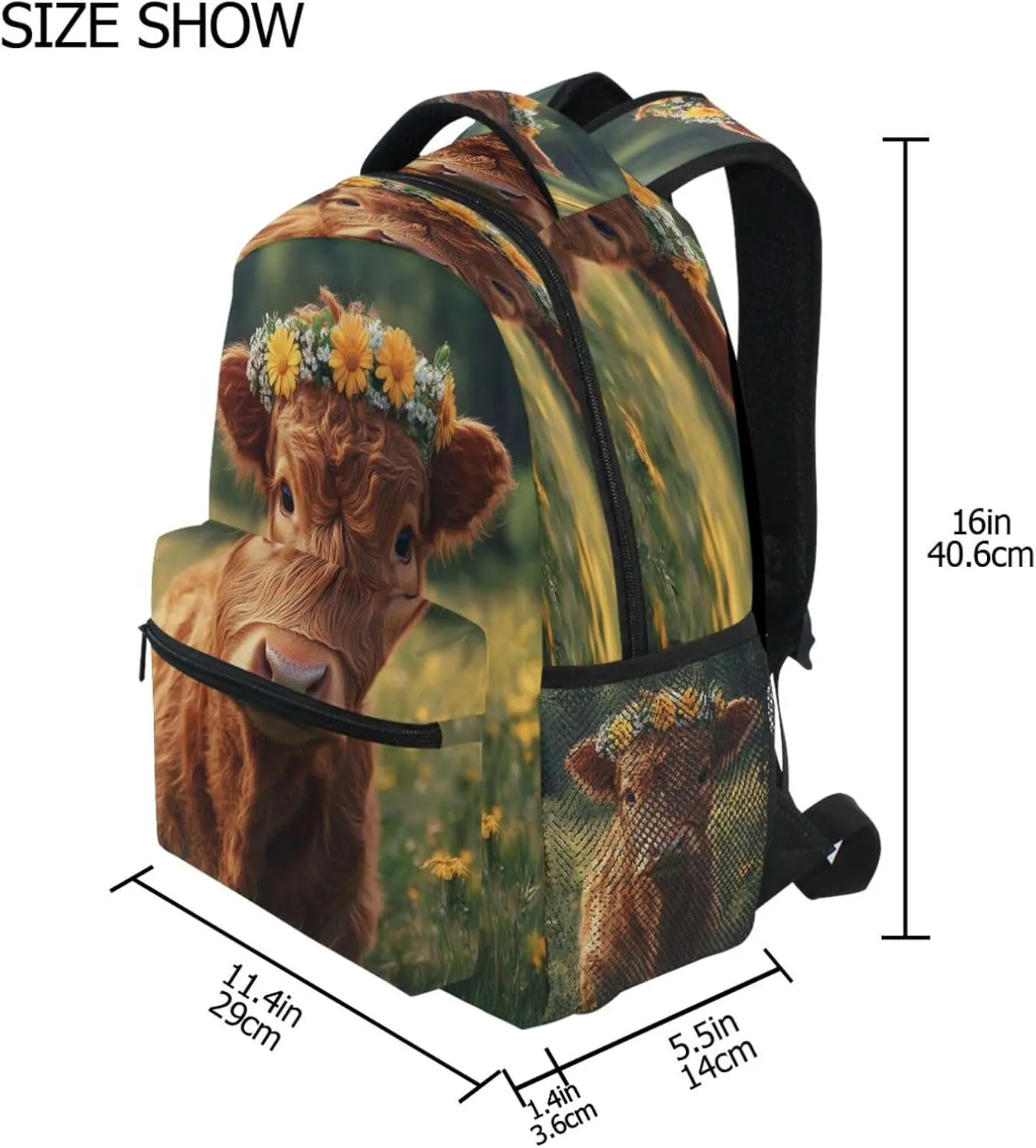 Backpacks for Unisex Adult Fashion Travel Laptop Backpack with Chest Strap Gift Men & Women A Highland Calf with A Flower Crown in A Grassy Field