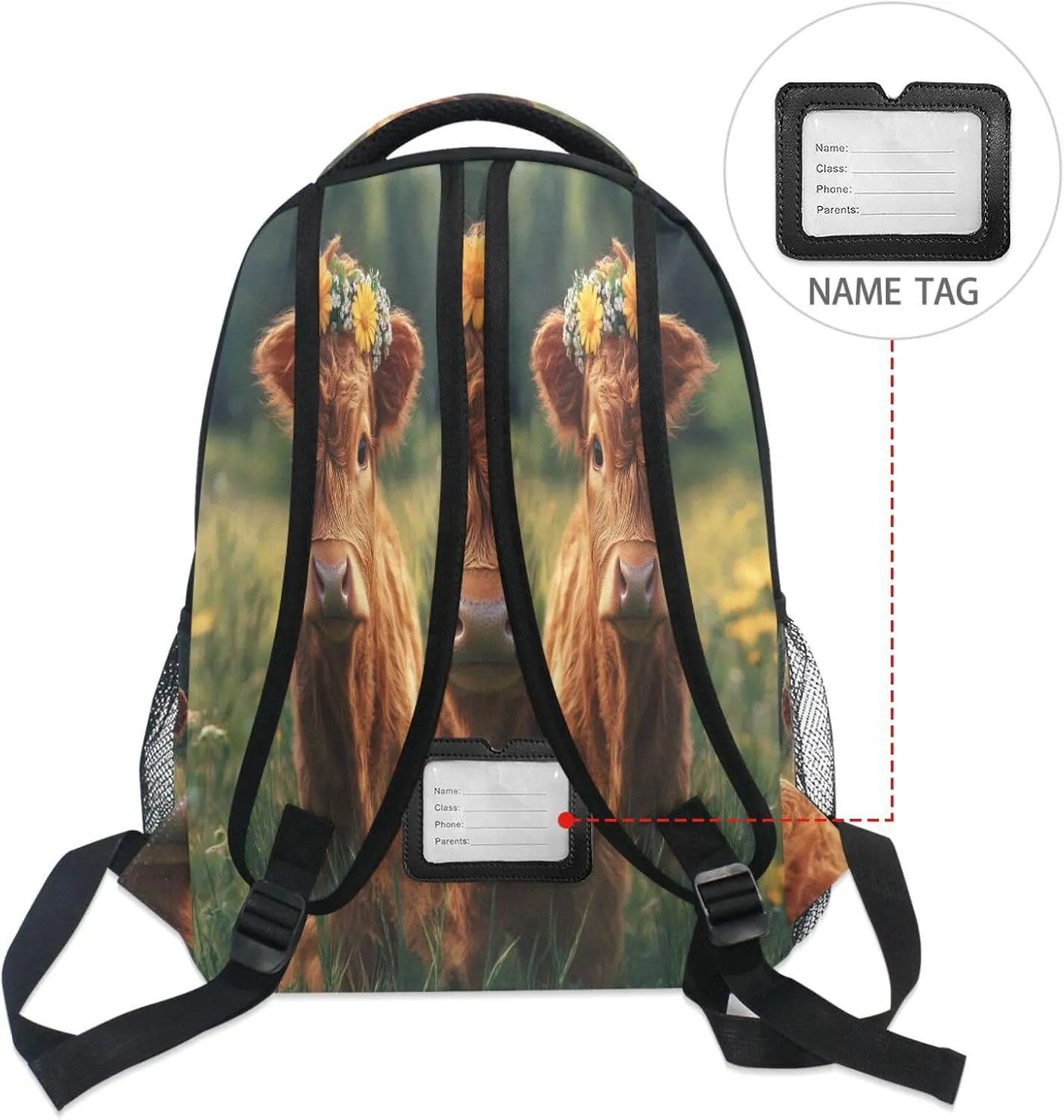 Backpacks for Unisex Adult Fashion Travel Laptop Backpack with Chest Strap Gift Men & Women A Highland Calf with A Flower Crown in A Grassy Field