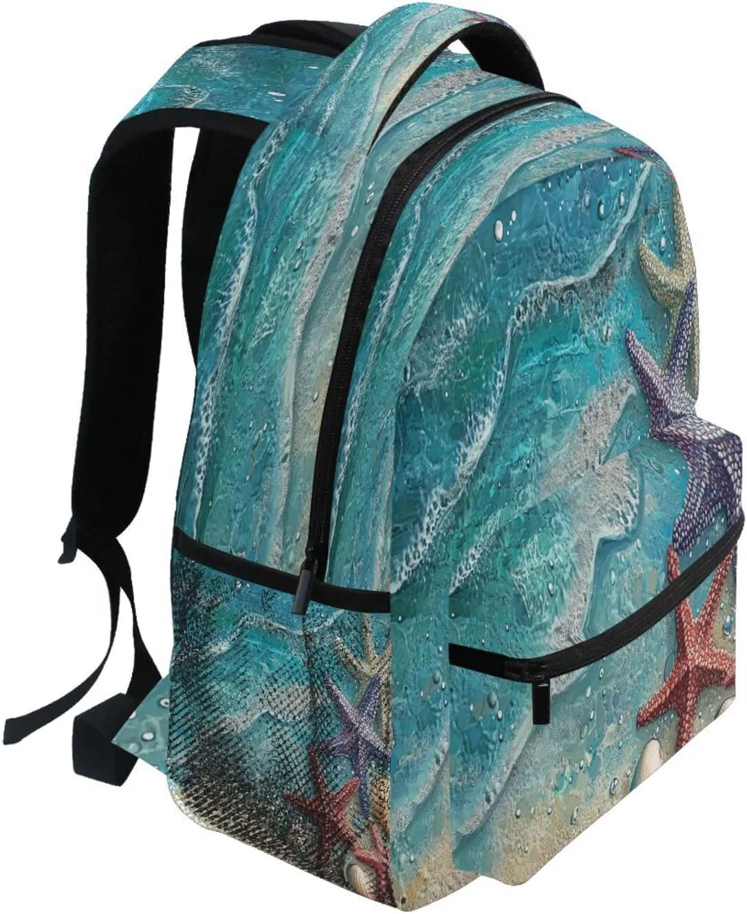 Backpacks for Unisex Adult Fashion Vintage Daypacks with Chest Strap Gift Men & Women Beach Starfish Shells Blue