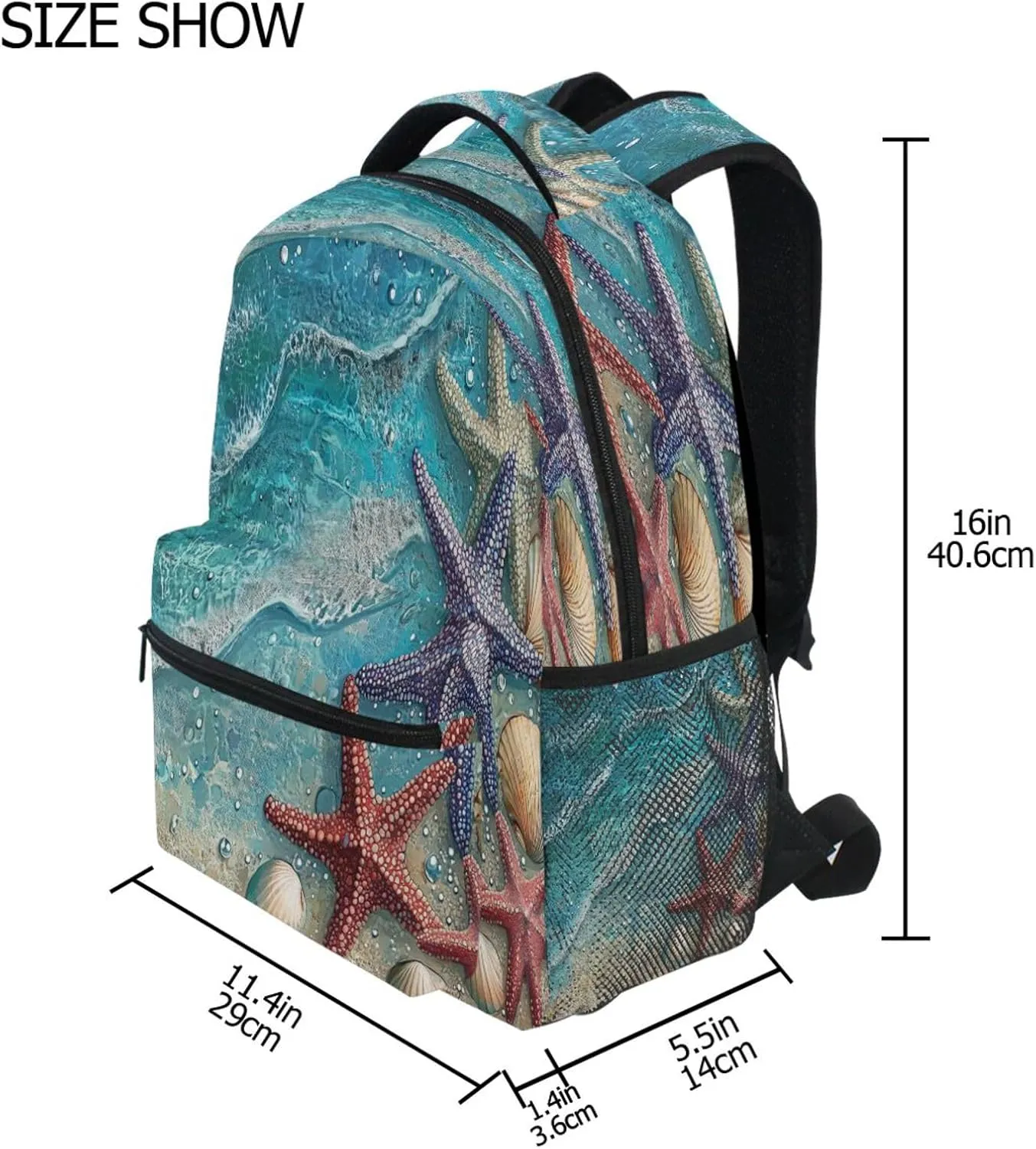 Backpacks for Unisex Adult Fashion Vintage Daypacks with Chest Strap Gift Men & Women Beach Starfish Shells Blue