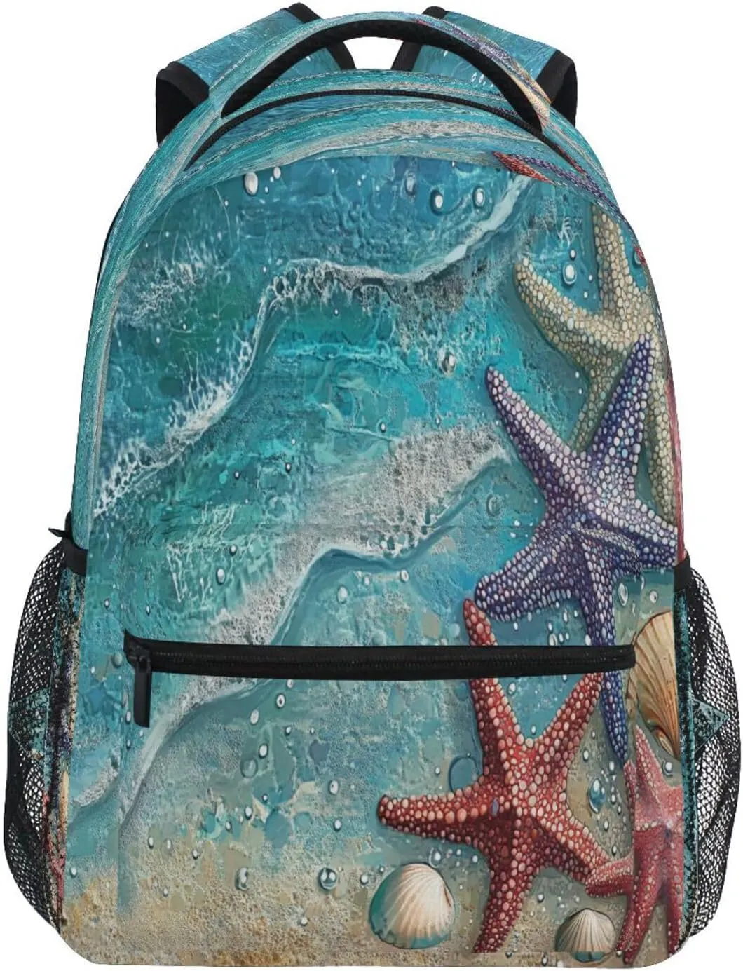 Backpacks for Unisex Adult Fashion Vintage Daypacks with Chest Strap Gift Men & Women Beach Starfish Shells Blue