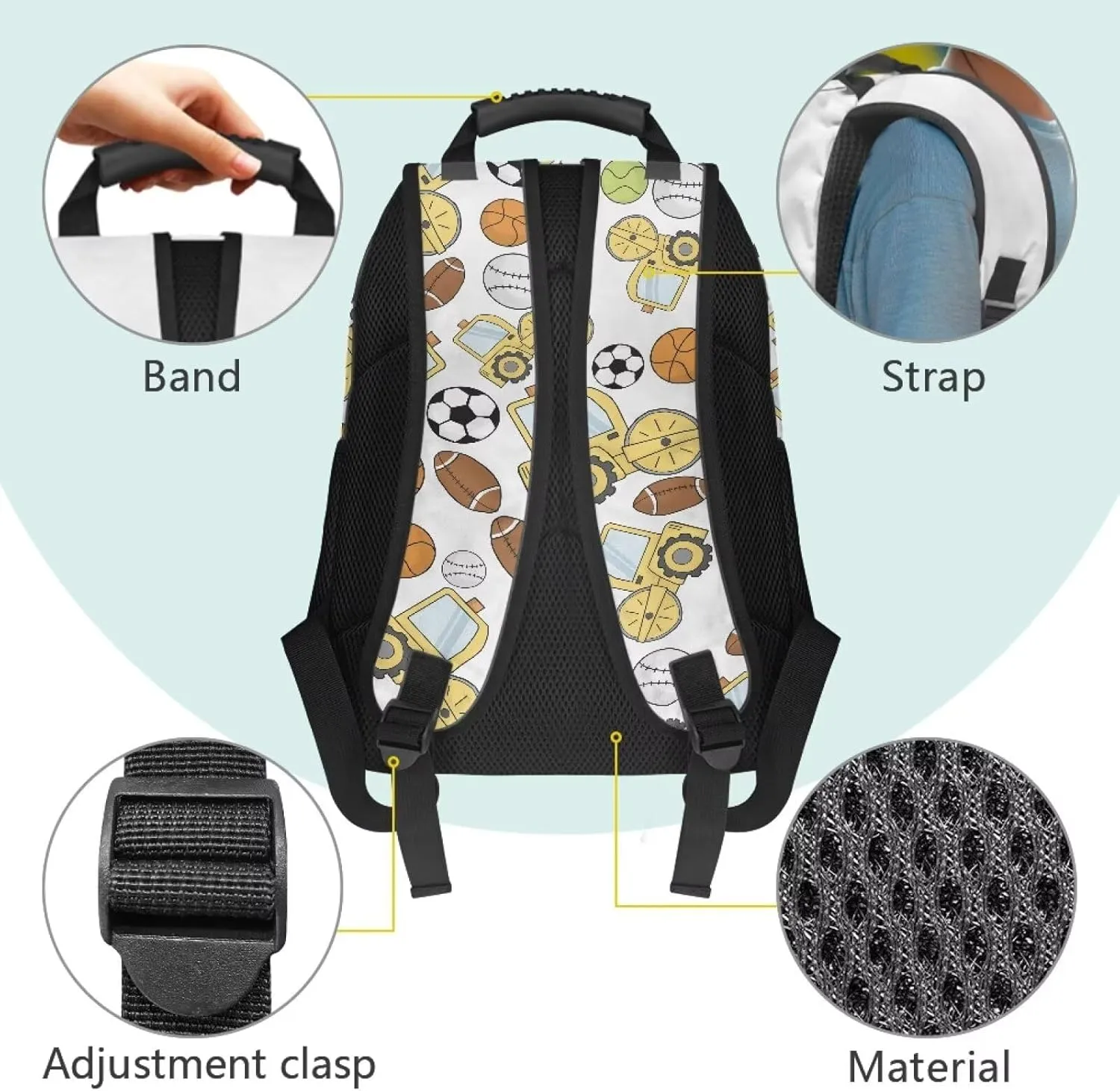 Ball Stitching Backpack with Adjustable Padded Shoulder Straps Popular Children Backpacks College Bag Computer Bagpacks for Laptops for College