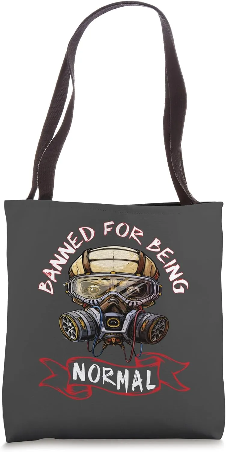 Banned For Being Normal Bold Dystopian Gas Mask Art Tote Bag