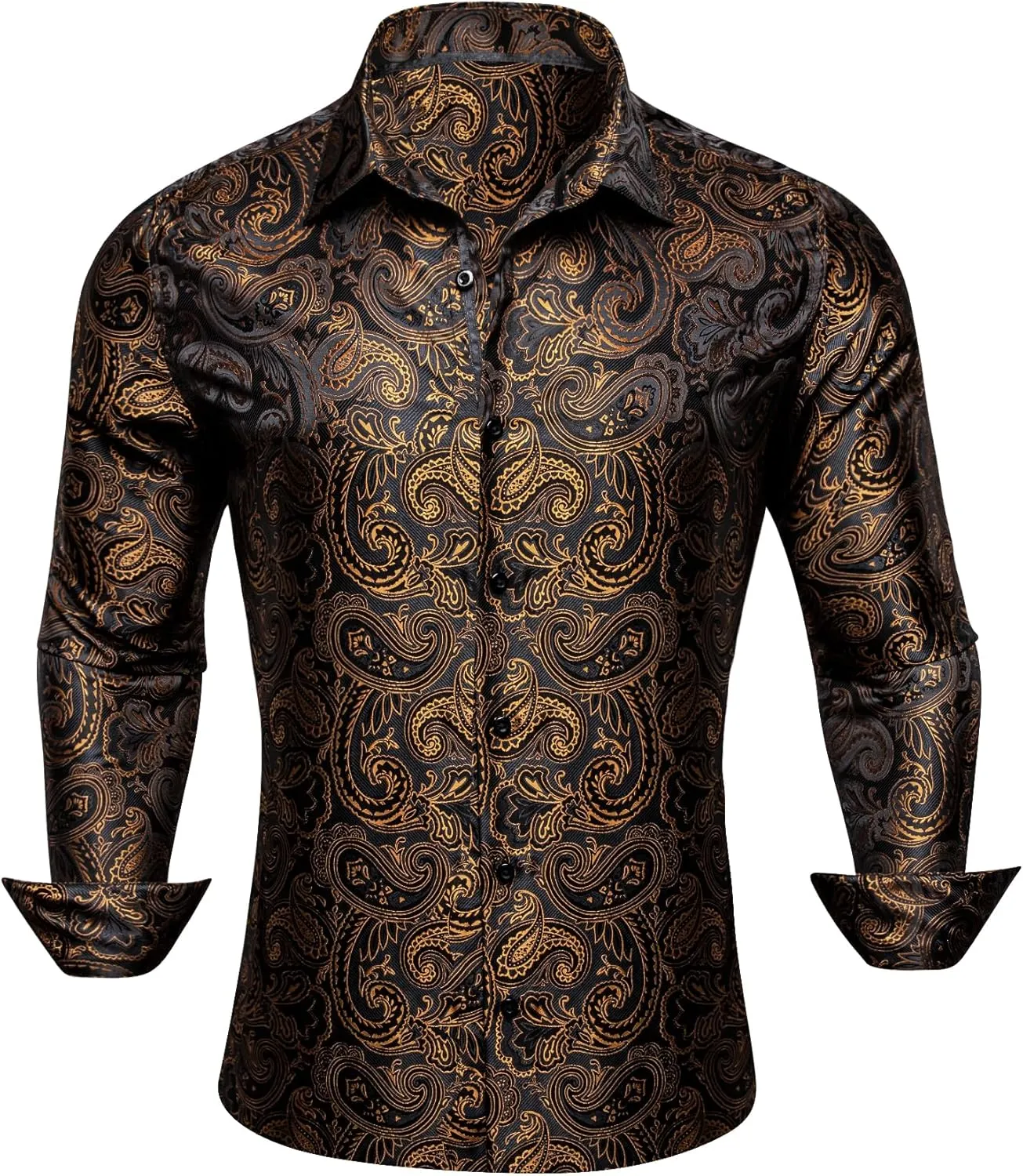 Barry.Wang Mens Silk Shirts Floral Paisley Button Down Dress Shirt for Men Mexico Western Cowboy Shirt with Brooch Vintage