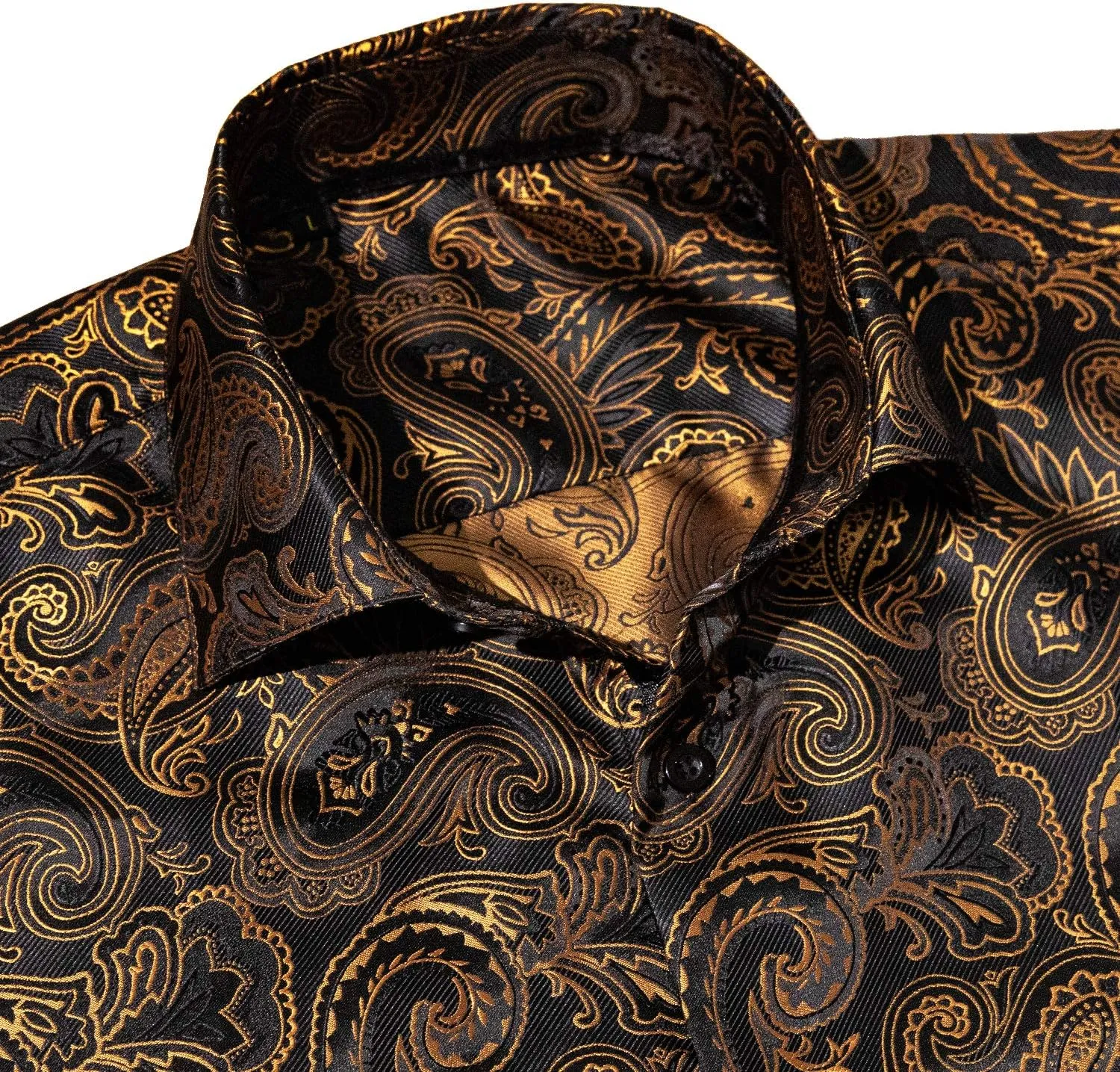 Barry.Wang Mens Silk Shirts Floral Paisley Button Down Dress Shirt for Men Mexico Western Cowboy Shirt with Brooch Vintage