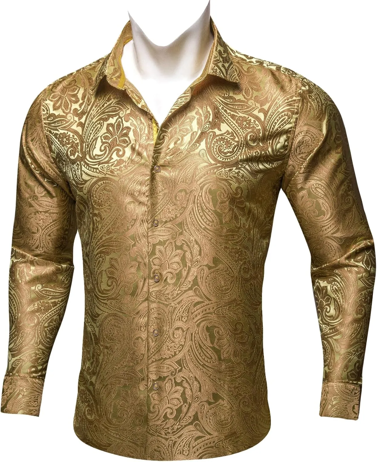 Barry.Wang Mens Western Shirts Silk Paisley Long Sleeve Button Down Dress Shirt Designer Mexico Cowboy Shirt Party Casual
