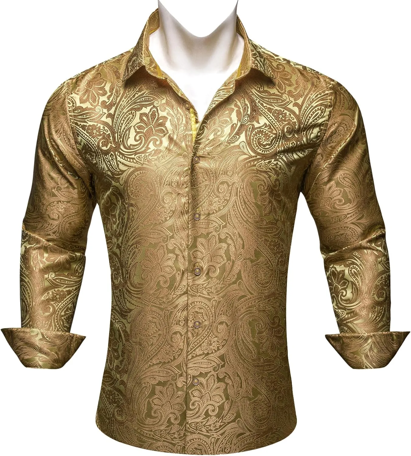 Barry.Wang Mens Western Shirts Silk Paisley Long Sleeve Button Down Dress Shirt Designer Mexico Cowboy Shirt Party Casual