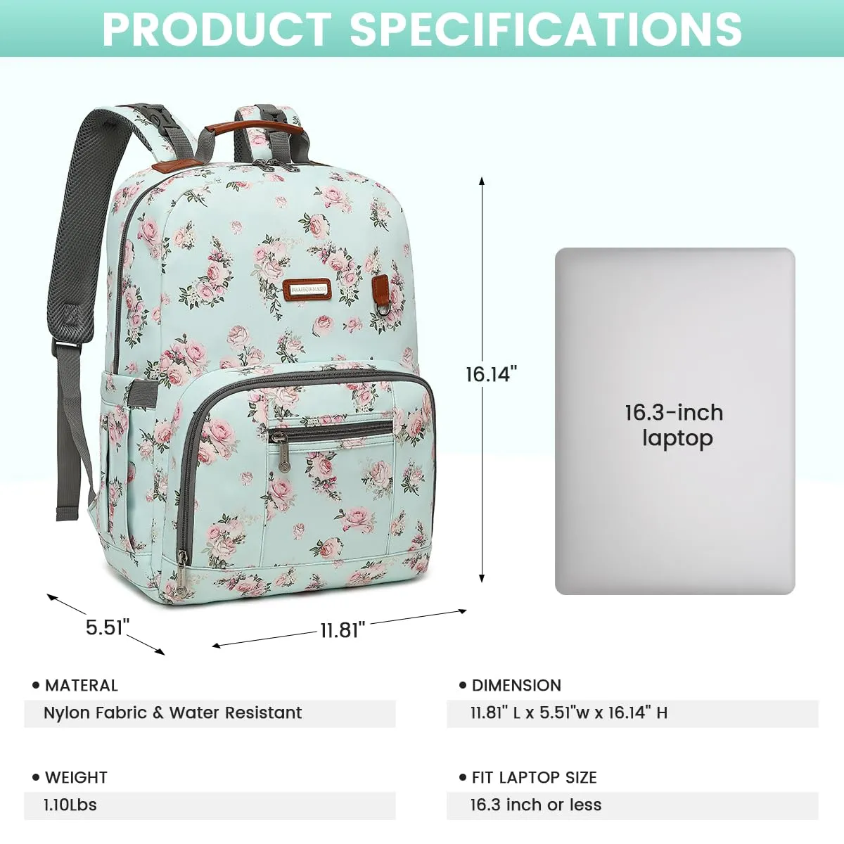 BILLITON MSHI Diaper Bag Backpack for Women Large Capacity Waterproof -Multifunctional with Insulated Pockets for Baby Girl Boy, Unisex Maternity Travel Bag-Flowers Blue