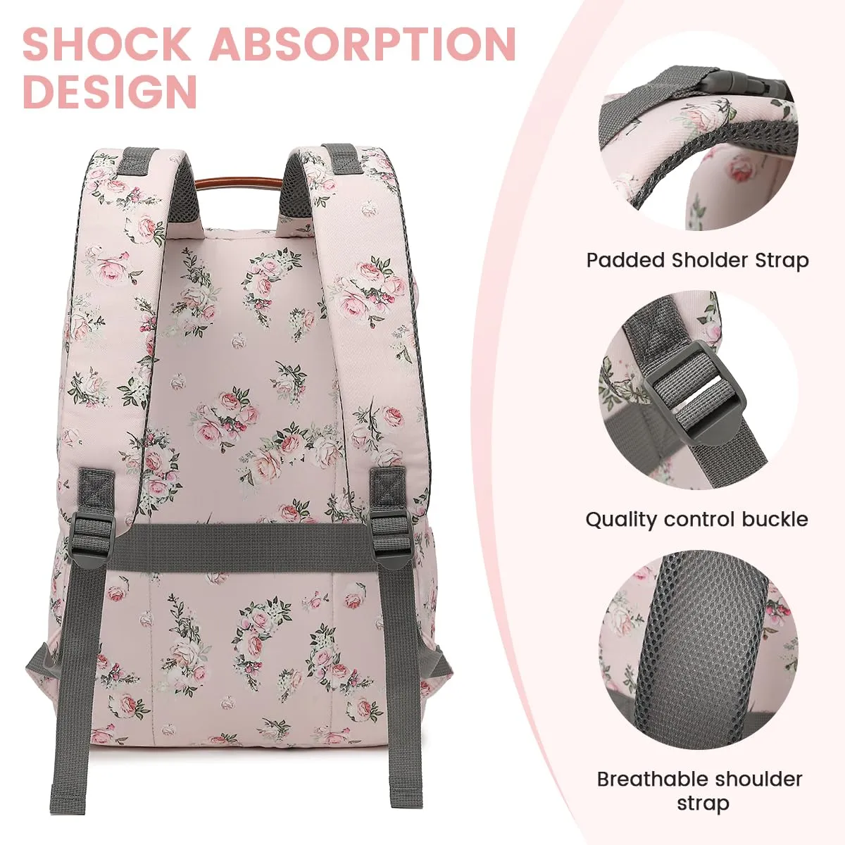 BILLITON MSHI Diaper Bag Backpack for Women Large Capacity Waterproof -Multifunctional with Insulated Pockets for Baby Girl Boy, Unisex Maternity Travel Bag-Flowers Pink