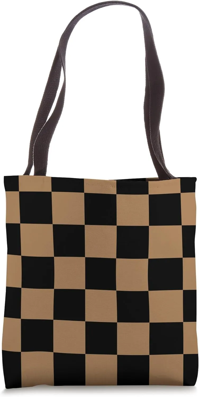 Black Brown Checkerboard Pattern Graphic Tote Bag
