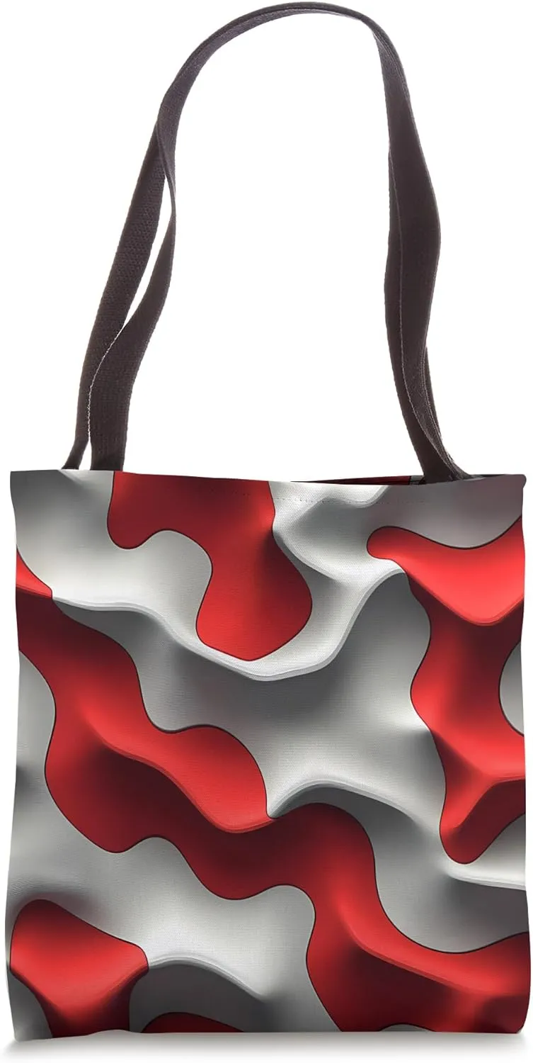 Bold 3D Red and White Pattern Tote Bag