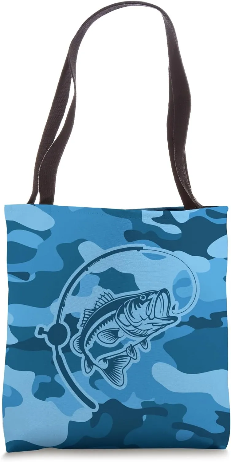 Bold Camouflage Fisherman Who Loves River Bass Camo Fishing Tote Bag
