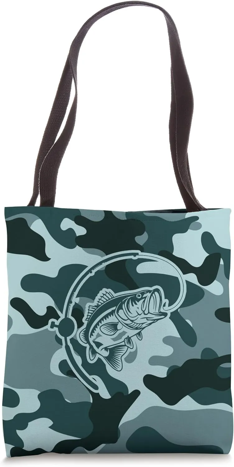 Bold Camouflage for Anglers and River Fishermen Camo Fishing Tote Bag