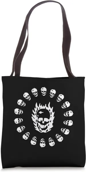 Bold Gothic Skull with Flames & Ring of Skulls Tote Bag