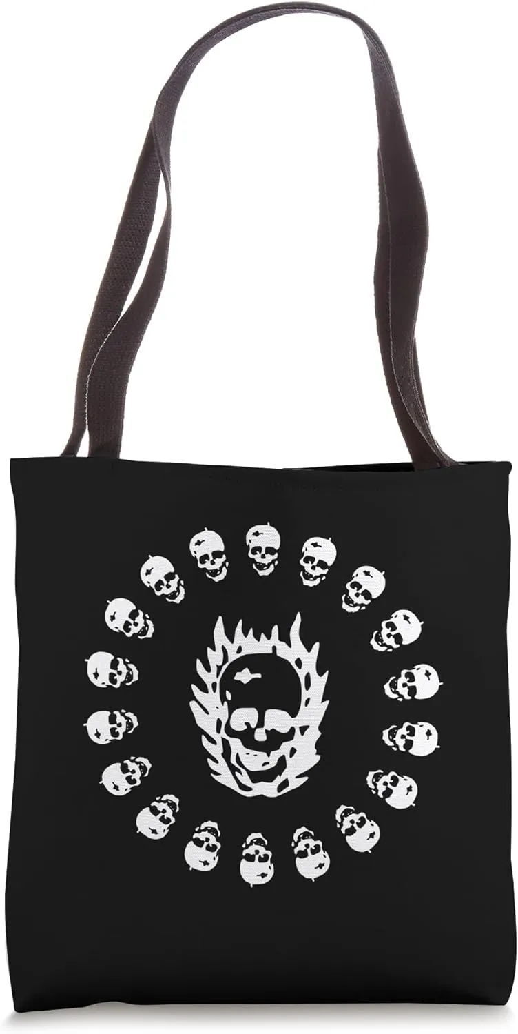 Bold Gothic Skull with Flames & Ring of Skulls Tote Bag