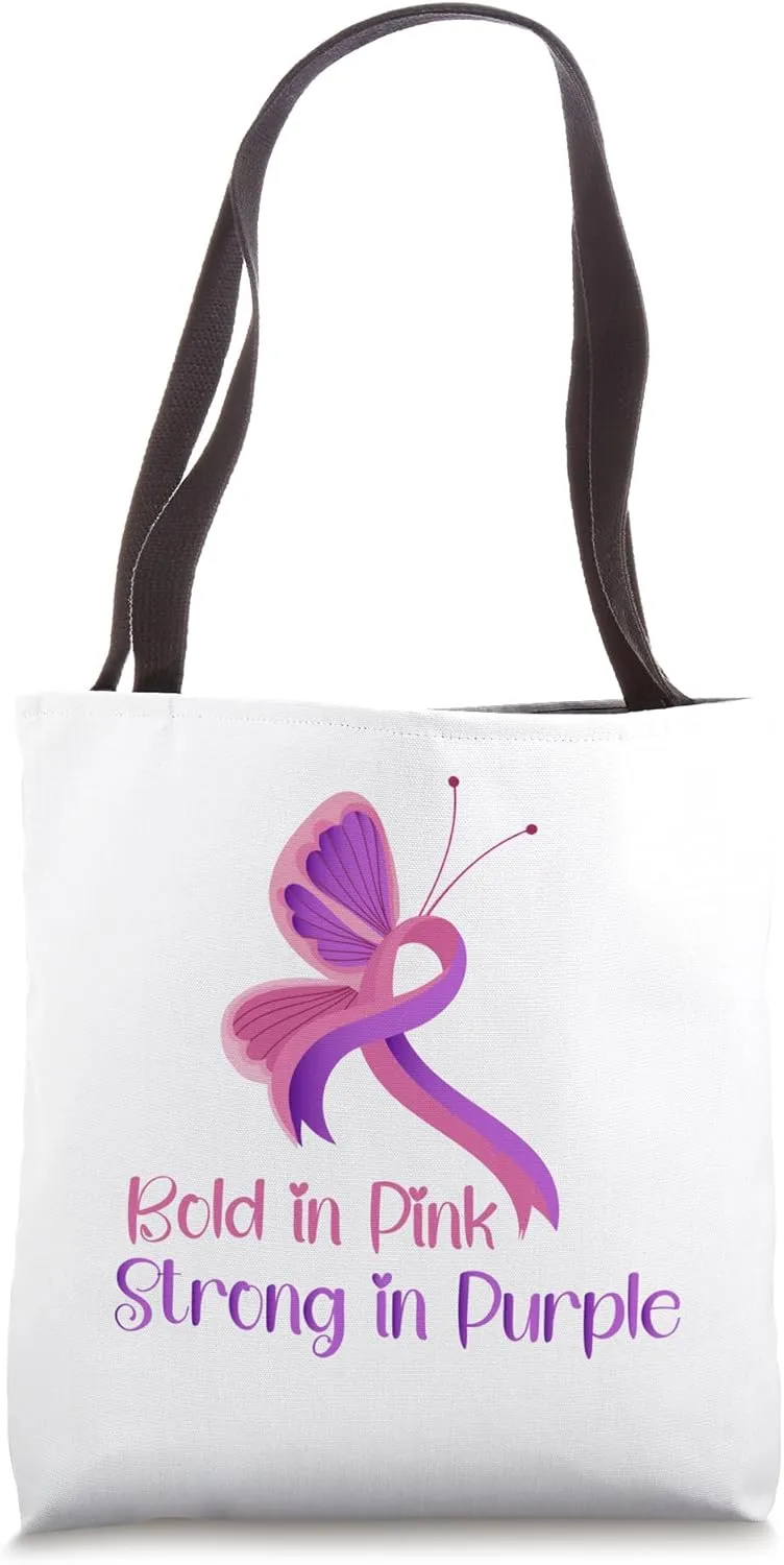 Bold in Pink Strong Purple Violence Breast Cancer Awareness Tote Bag