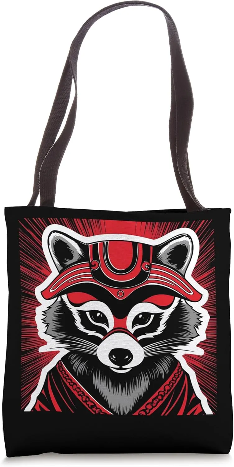 Bold Japanese Masked Raccoon - Japanese Kabuki Raccoon Tote Bag