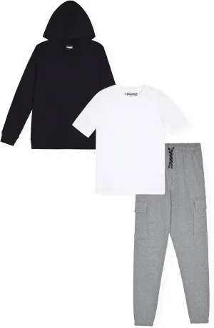 Boys Jogger Set 3-Piece Kids Clothing Outfit with Hoodie, Sweatpants & T-Shirt