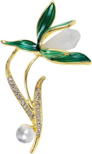 Brooch 1 Piece Alloy Magnolia Flower Pearl Brooch Blazer Accessory Pin Corsage Green