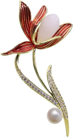 Brooches,Pin,Jewellery,Brooch,Brooch Pin Exquisite Magnolia Brooch High-grade Pearl Brooch Dress with Decorative Fixed Clothes Fashion Brooch