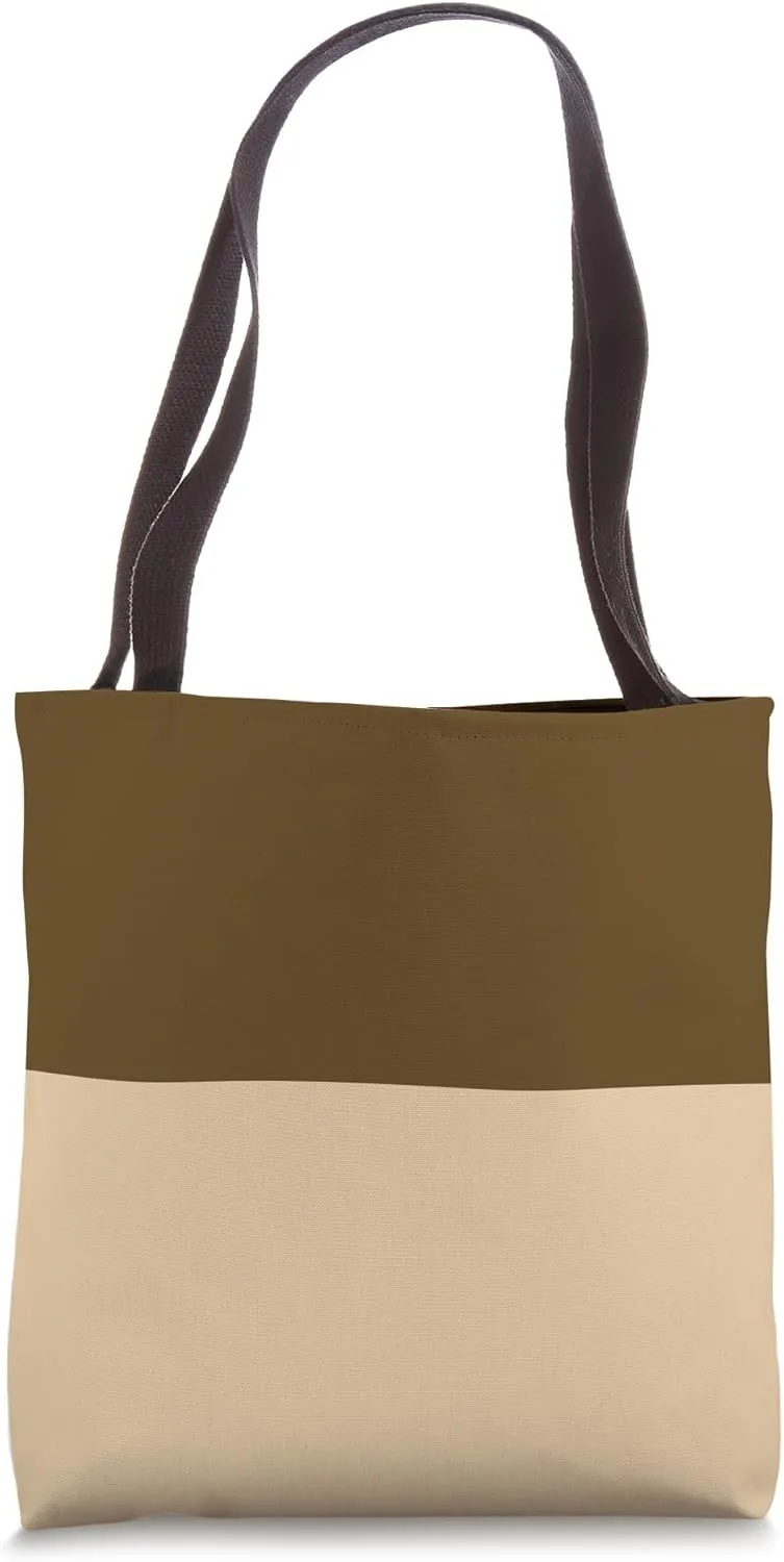 Brown Tan Color Block Bicoloured Favorite Modern Stripe Tote Bag