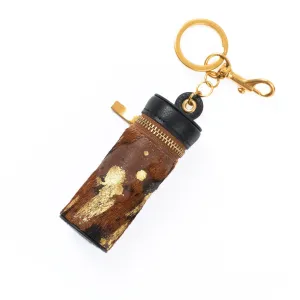 Cackatoo Genuine Leather Horsehair Lipstick Case with Keychain - Portable Travel Organizer for Lipstick and Chapstick - Stylish Key Chain Accessory for Women (Bronzing/Black)