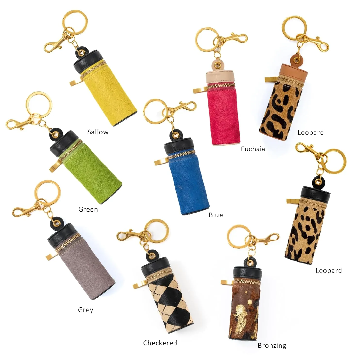 Cackatoo Genuine Leather Horsehair Lipstick Case with Keychain - Portable Travel Organizer for Lipstick and Chapstick - Stylish Key Chain Accessory for Women (Bronzing/Black)