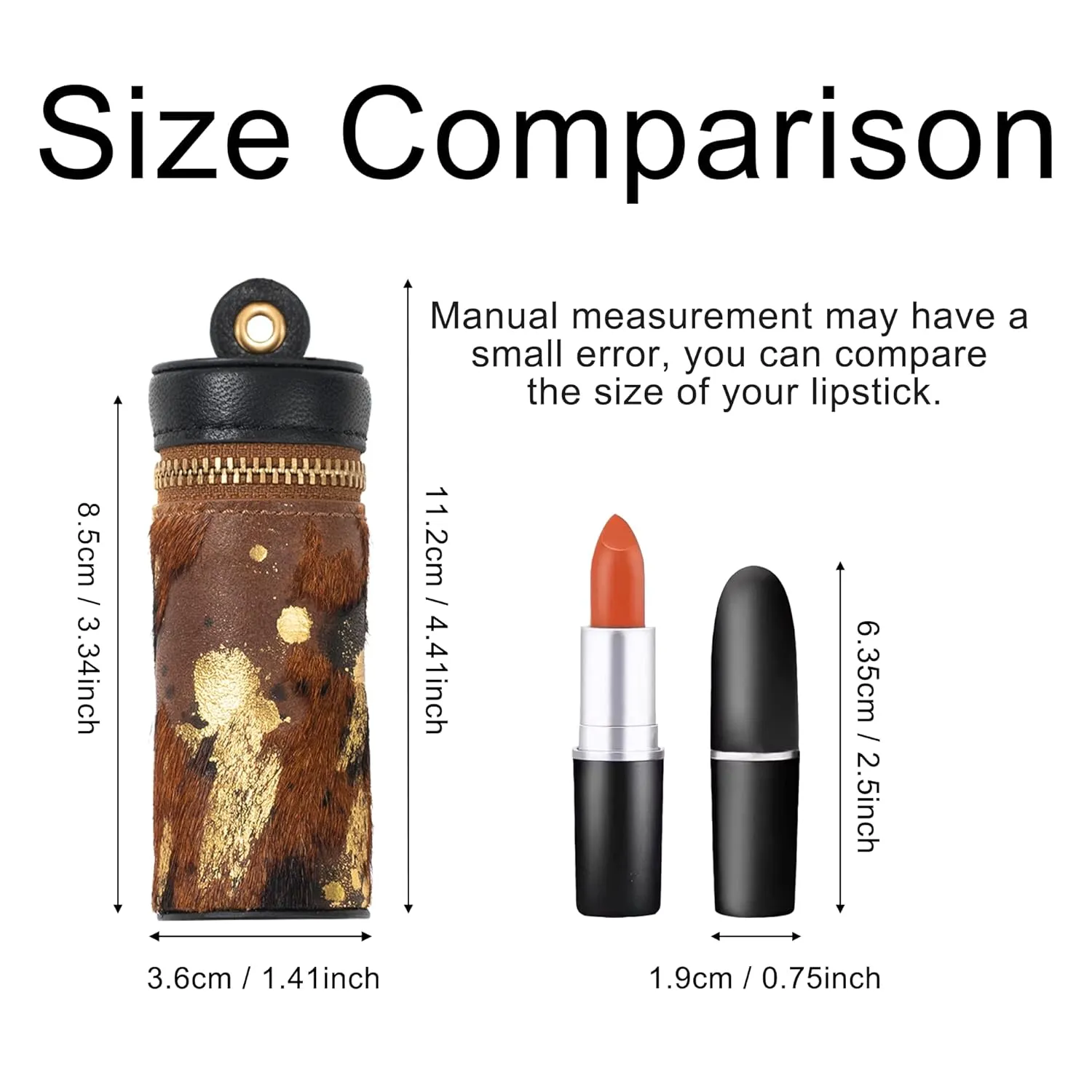 Cackatoo Genuine Leather Horsehair Lipstick Case with Keychain - Portable Travel Organizer for Lipstick and Chapstick - Stylish Key Chain Accessory for Women (Bronzing/Black)