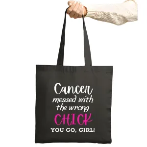 Cancer messed with wrong Fighting Survivor Warrior Navy Black Multicolor Canvas Tote Bag