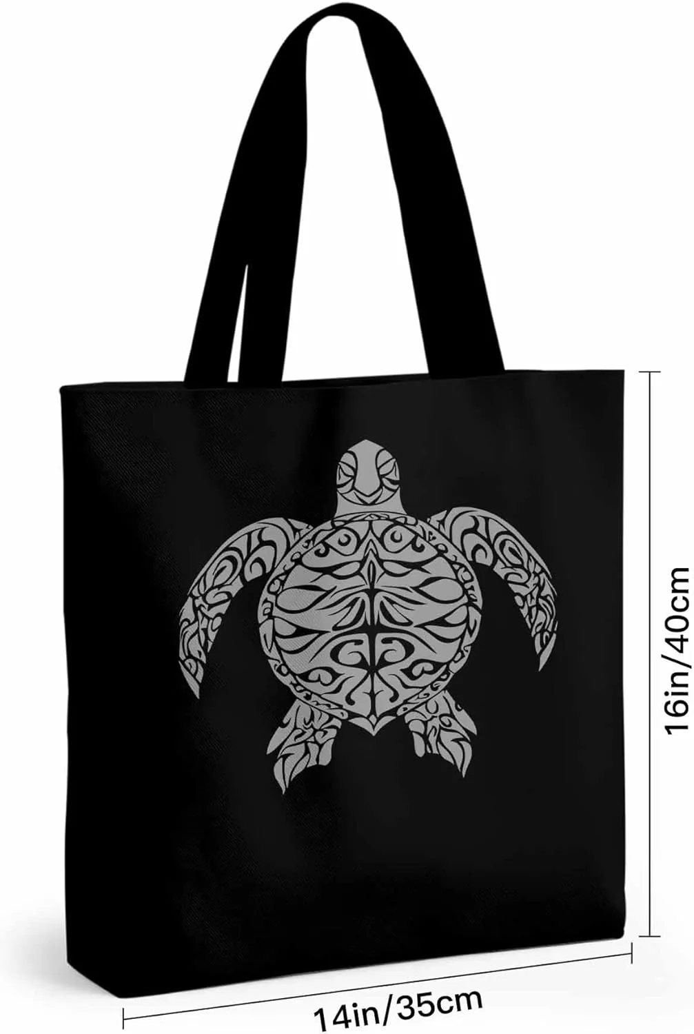 Canvas Tote Bag Totem Sea Turtle Reusable Grocery Shopping Bags with Handle, Ethnic Style Large Canvas