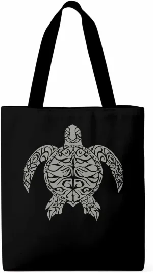 Canvas Tote Bag Totem Sea Turtle Reusable Grocery Shopping Bags with Handle, Ethnic Style Large Canvas