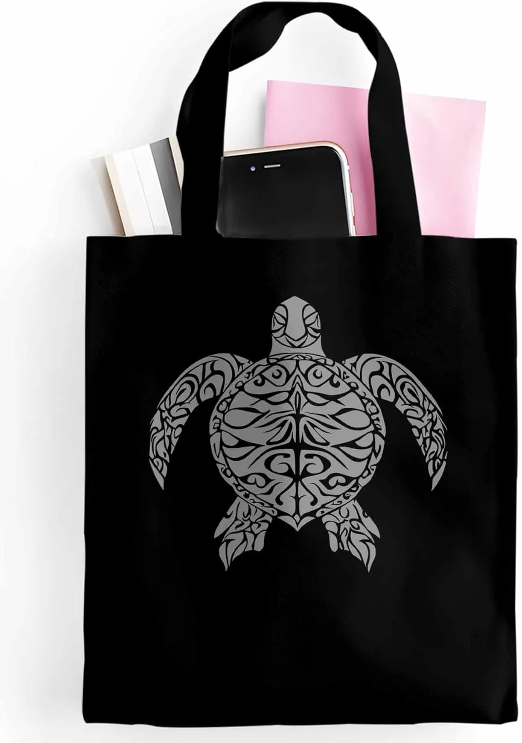 Canvas Tote Bag Totem Sea Turtle Reusable Grocery Shopping Bags with Handle, Ethnic Style Large Canvas