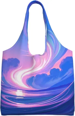 Canvas Tote Bag, Washable Cute Reusable Shoulder Hand Purse bags for Women Shopping Gifts Beach(Twilight Drift Print)