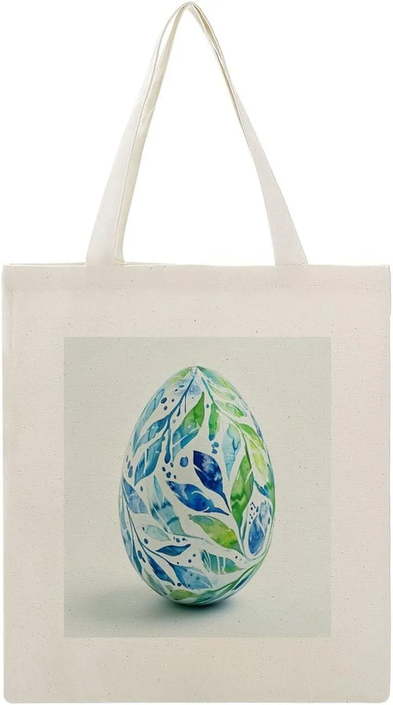 Canvas Tote Bag,Bold Blues And Greens Easter Egg Handbags for Women Shoulder Bag