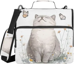 Cartoon British Shorthair Cats White Binder with Zipper with Handle Laege Capacity 1.5 Inch 3 Rings Storage Bag Portfolio Binder Stationery Supplies