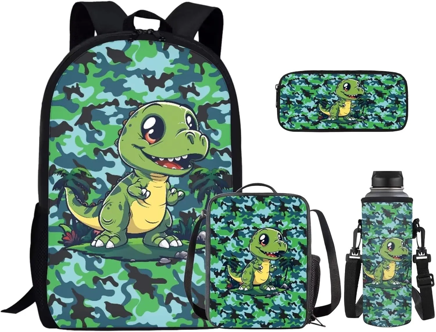 Cartoon Dinosaur Bckpack Lightweight Bookbag with 1 Main Compartment 17 inch Camo Backpack for Boys 9-11 Fashion Roomy Cute Backpacks for Teen Girl Children Lightweight Knapsack