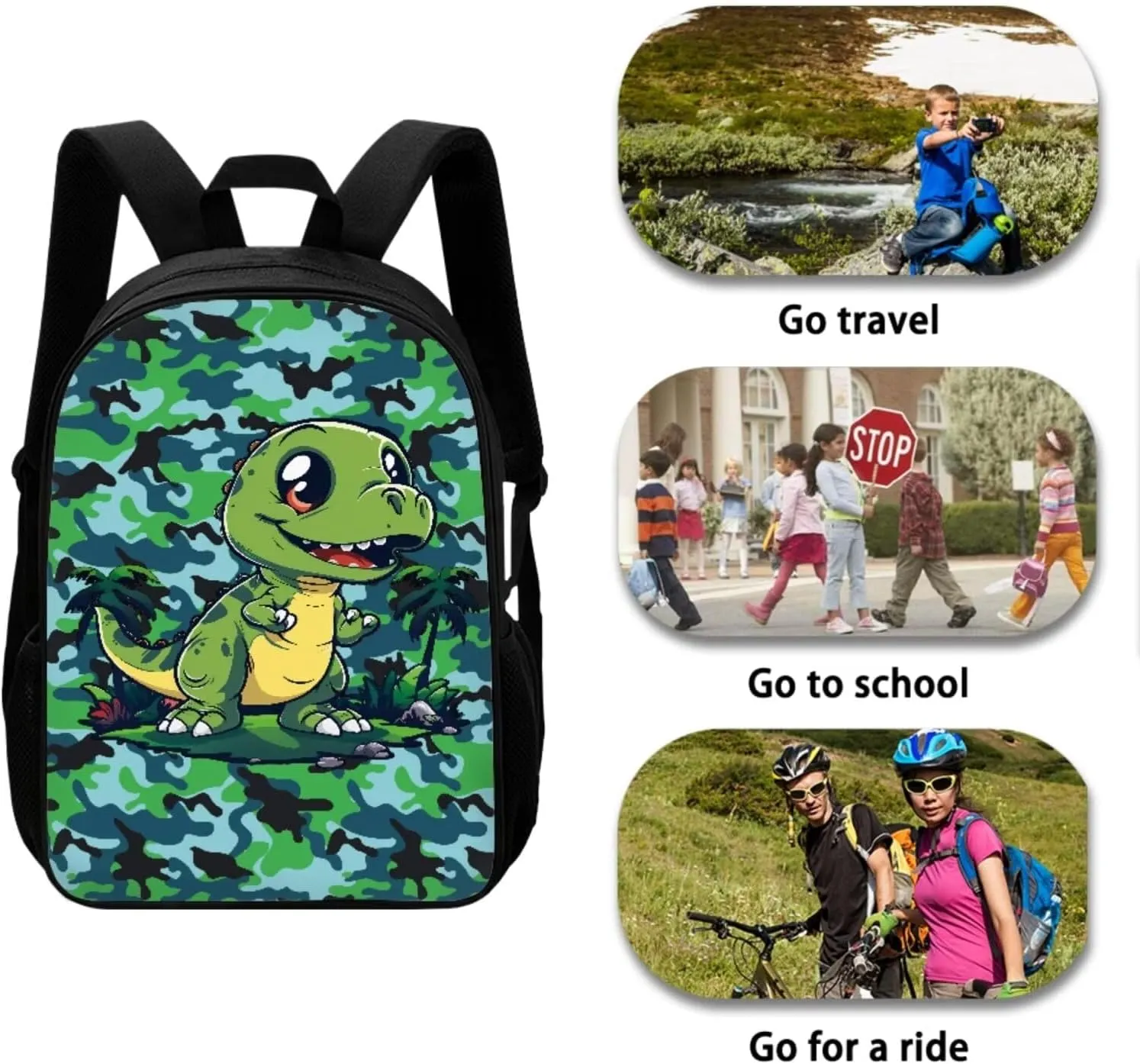 Cartoon Dinosaur Bckpack Lightweight Bookbag with 1 Main Compartment 17 inch Camo Backpack for Boys 9-11 Fashion Roomy Cute Backpacks for Teen Girl Children Lightweight Knapsack