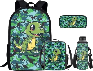 Cartoon Dinosaur Bckpack Lightweight Bookbag with 1 Main Compartment 17 inch Camo Backpack for Boys 9-11 Fashion Roomy Cute Backpacks for Teen Girl Children Lightweight Knapsack