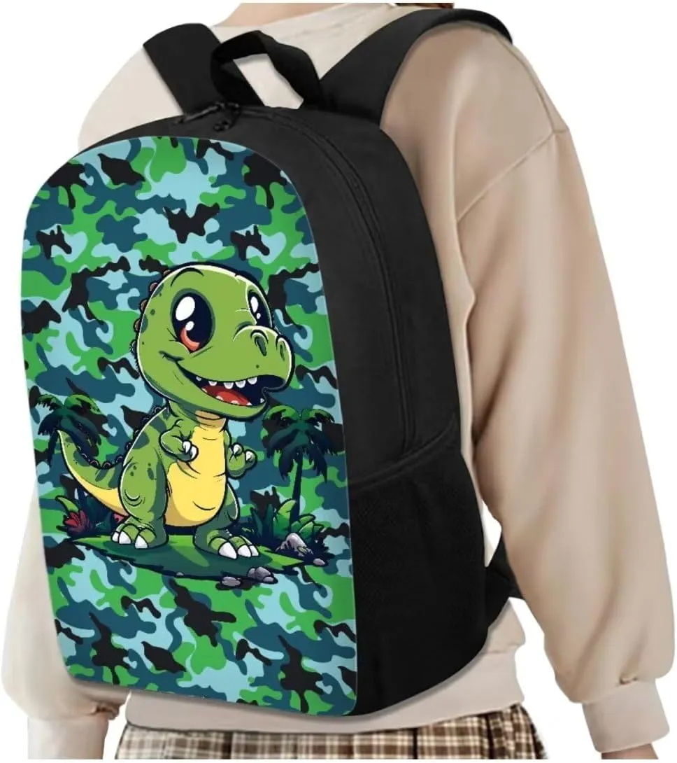 Cartoon Dinosaur Bckpack Lightweight Bookbag with 1 Main Compartment 17 inch Camo Backpack for Boys 9-11 Fashion Roomy Cute Backpacks for Teen Girl Children Lightweight Knapsack