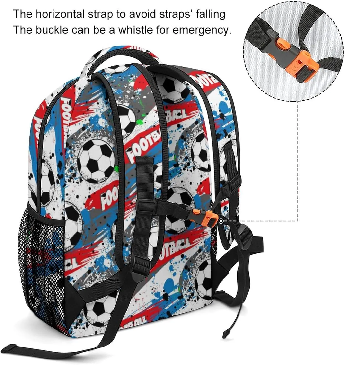 Cartoon Soccer Ball Backpack Football Large Casual Daypack with Chest Strap,Lightweight Computer Bags for Women Men Hiking Travel Work and Business 16 Inch