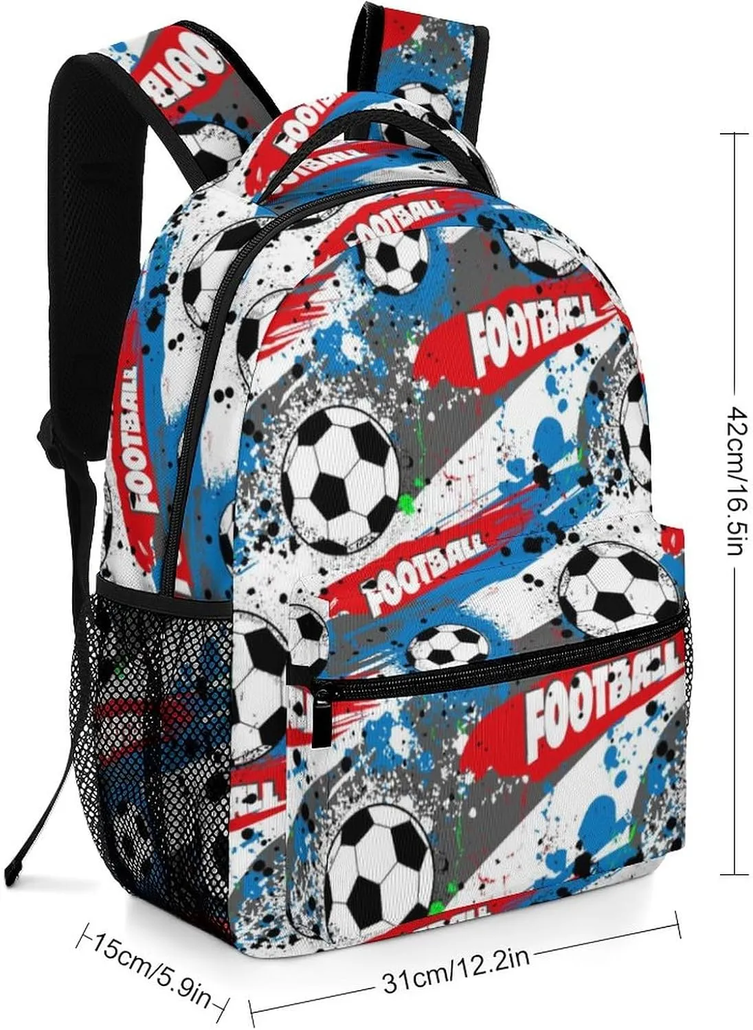 Cartoon Soccer Ball Backpack Football Large Casual Daypack with Chest Strap,Lightweight Computer Bags for Women Men Hiking Travel Work and Business 16 Inch