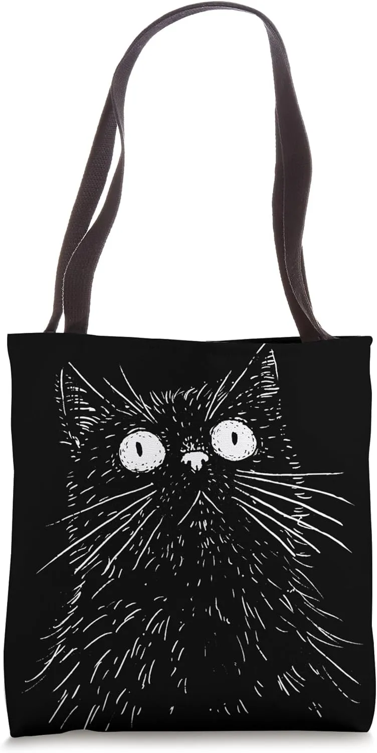 Cat Stares Intensely At Nothing Illustration Tote Bag