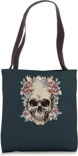 Catastrophic Beauty Retro Vintage Floral Skull Tote Bag