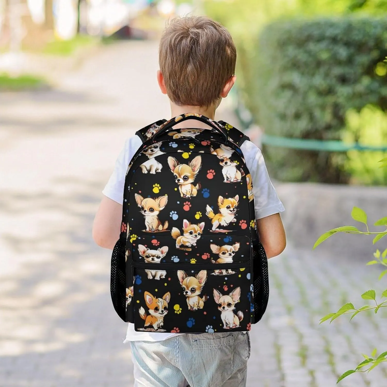 Chihuahua Dog Backpacks Kids, 16 Inch Cute Backpack for School, Black Lightweight Bookbag for Girls